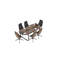 Oval Wooden Office Desk With Laptop Documents Phone And Office Chairs