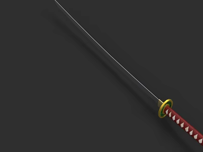Traditional Katana Weapon With Sharp Blade And Red White Striped Handle On Black Background 3d model