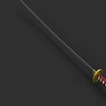 Traditional Katana Weapon With Sharp Blade And Red White Striped Handle On Black Background