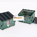 Public Facilities Green Recycling Waste Bins With Black Lids Purple Symbols And Graffiti