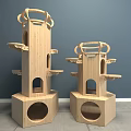 Wooden Multi Level Cat Tree with Platforms and Holes for Pet Play
