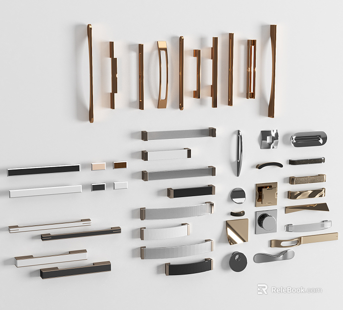 Modern Cabinet Handles In Various Metal Finishes And Shapes For Home Furniture Use 3d model 