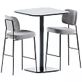 Modern Square Table and Chair Set with Gray Upholstered Seats and Black Metal Legs