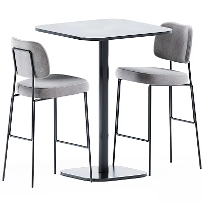 Modern Square Table and Chair Set with Gray Upholstered Seats and Black Metal Legs 3d model