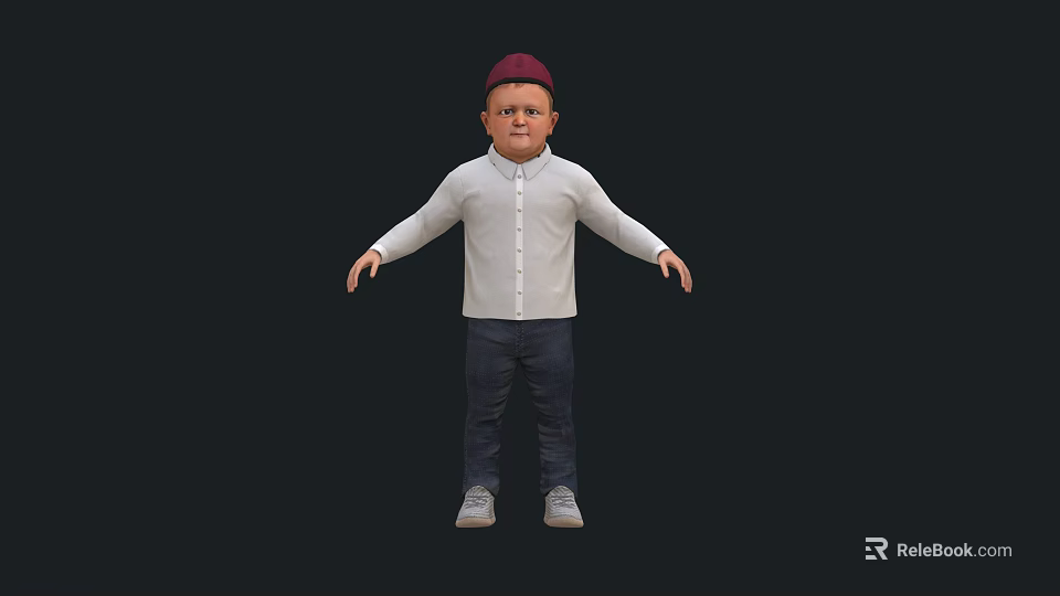 Casual Man In White Shirt Blue Jeans Gray Shoes Red Cap Black Background 3d model 