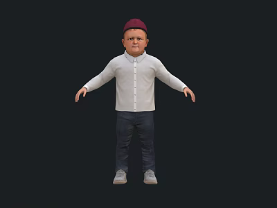 Casual Man In White Shirt Blue Jeans Gray Shoes Red Cap Black Background 3d model