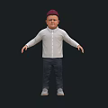 Casual Man In White Shirt Blue Jeans Gray Shoes Red Cap Black Background