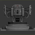Futuristic Mechanical Automated Turret Weapon With Rotating Base Twin Barrels And Metallic Armor