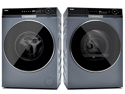 Two Haier Front Loading Washing Machines With Modern Design Gray Finish And Control Panel 3d model