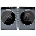 Two Haier Front Loading Washing Machines With Modern Design Gray Finish And Control Panel