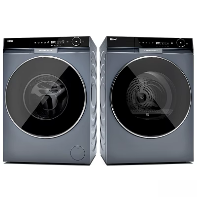 Two Haier Front Loading Washing Machines With Modern Design Gray Finish And Control Panel 3d model