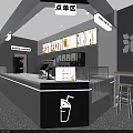 Modern Bubble Tea Shop Interior With Counter Seating And Simple Decor 3d model