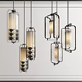 Modern Rectangular Chandeliers With Metal Frames And Glass Shades For Interior Illumination Design 3d model