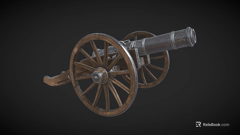 Antique Historical Cannon With Large Wooden Wheels And Metal Barrel 3d model 