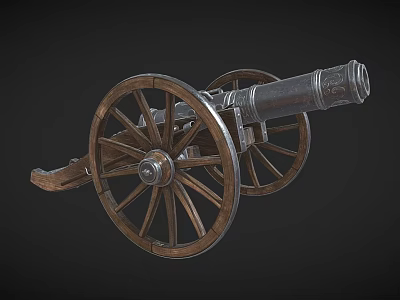 Antique Historical Cannon With Large Wooden Wheels And Metal Barrel 3d model