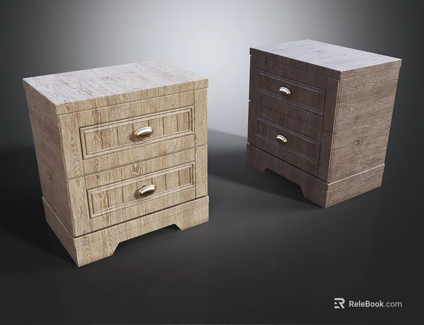 Wooden Bedside Tables With Drawers And Metal Handles In Light Wood Tone 3d model 