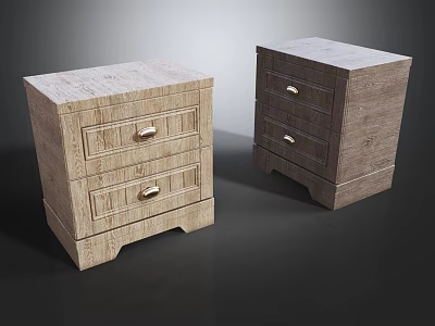 Wooden Bedside Tables With Drawers And Metal Handles In Light Wood Tone 3d model