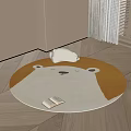 Round Area Rug Cute Bear Design White and Yellow Colors Cozy Kids Room Floor Decor