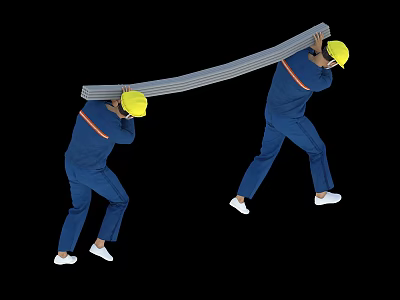 Two Workers Carrying Long Object In Blue Workwear And Yellow Hard Hats 3d model Two Workers Carrying Long Object In Blue Workwear And Yellow Hard Hats 3d model