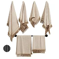 Soft Beige Fringed Towels Hanging On Black Towel Rack Absorbent