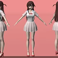 Game Movie Character With Long Brown Hair White Uniform Red Bow And Red High Heels