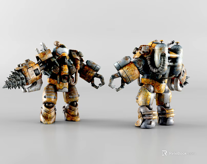 Intelligent Machines With Yellow Gray Worn Exterior And Mechanical Arms Standing 3d model 