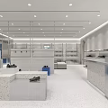 Modern Shoe Store Interior With Glass Facade White Blue Decor Shelves And Bright Lighting