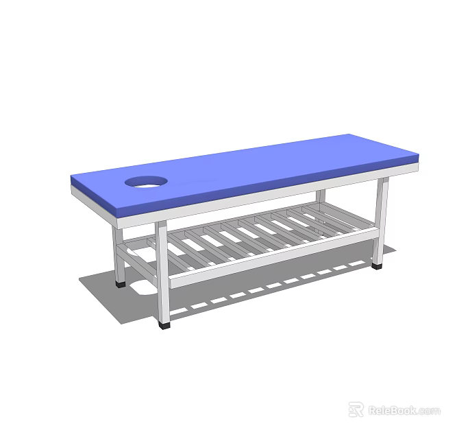 Medical Examination Table With Blue Padded Surface Circular Hole And Metal Frame Shelf 3d model 