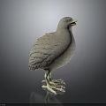 Detailed Gray Standing Bird Statue with Textured Feathers on Dark Reflective Base