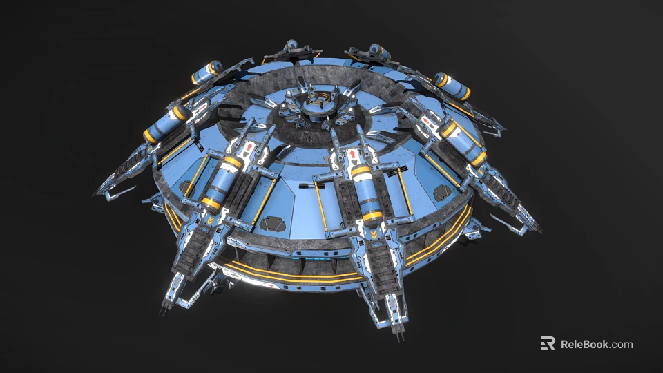 Large Scale Circular Industrial Equipment Featuring Multiple Mechanical Arms And Blue Silver Complex Design 3d model 