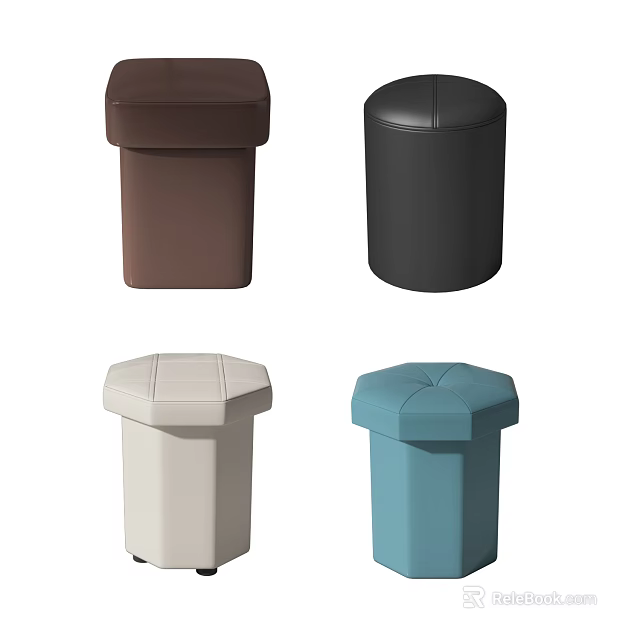 Brown Black Beige Blue Stools With Octagonal Tops For Indoor Use 3d model