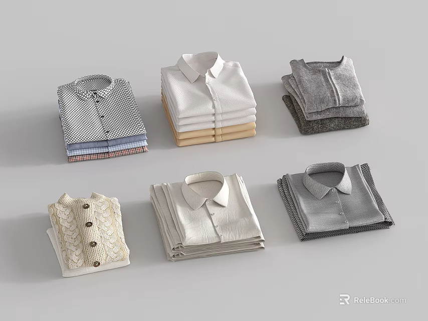 Folded Clothes Collection With Various Styles Shirts And Knitwear In Different Colors 3d model 