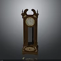 Elegant Electronic Grandfather Clock With Wooden Frame Decorative Details And Round Dial