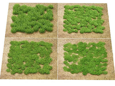 Green Decorative Plants in Various Shapes on Sandy Background 3d model