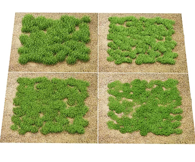 Green Decorative Plants in Various Shapes on Sandy Background 3d model