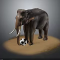 Large Elephant Playing With Black and White Soccer Ball on Sandy Ground Surface