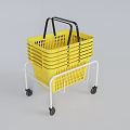 Yellow Household Shopping Cart With Stackable Baskets White Frame And Black Wheels