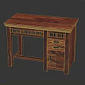Solid Wood Classic Writing Desk With Lattice Detail Drawers And Cabinet Storage