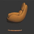 Comfortable Orange Leather Rocking Chair with Curved Backrest Armrests Metal Frame and Wooden Rocking Legs