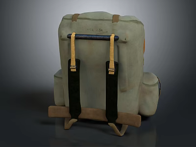 Vintage Canvas Backpack With Black And Yellow Straps And Retro Design Details 3d model