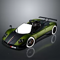 Green Convertible Sports Car With Rear Spoiler Black Red Stripes And White Wheels
