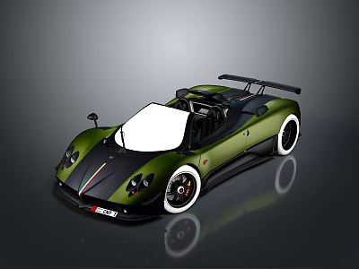 Green Convertible Sports Car With Rear Spoiler Black Red Stripes And White Wheels 3d model