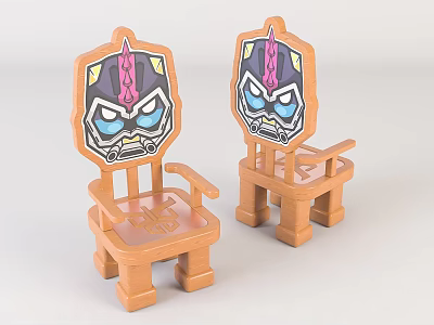Two Fun Wooden Kids Chairs With Colorful Cartoon Backrest And Playful Design 3d model