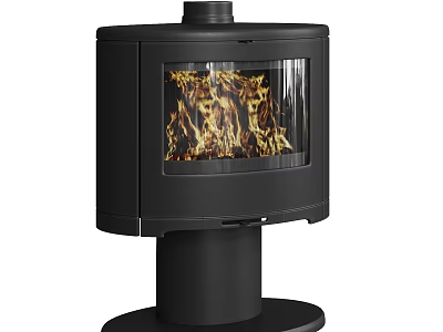 Sleek Modern Black Stove With Glass Door And Burning Flames View Design 3d model