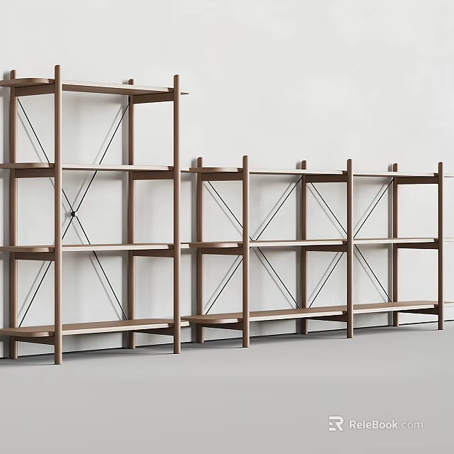 Wooden Display Shelves With Open Design And Cross Supports For Retail Spaces 3d model 
