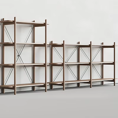 Wooden Display Shelves With Open Design And Cross Supports For Retail Spaces 3d model