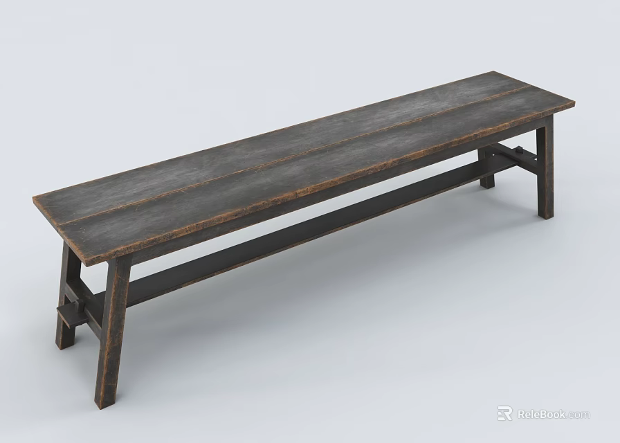 Dark Wooden Outdoor Bench With Rustic Simple Design For Garden Use 3d model 