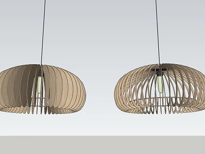 Modern Wooden Pendant Lights With Striped Umbrella Shape Translucent Structure And Hanging Design 3d model