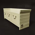 Elegant Cream White Chest of Drawers with Three Gold Handles and Diamond Pattern Texture