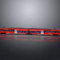 Modern Red Electric Train With Two Carriages On Grey Background And Reflection